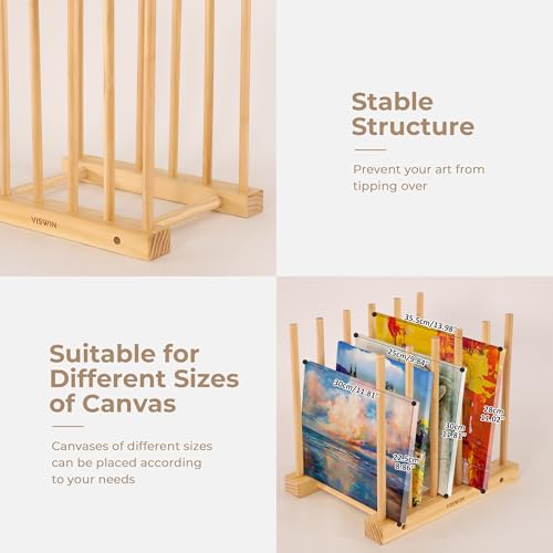 VISWIN Tabletop Art Storage Rack - Wooden Drying & Display Rack with Adjustable Slots for Organizing Canvas, Prints, Artwork, Panels, and Posters - Ideal Organizer for Studios & Galleries - size: Desktop Art Rack