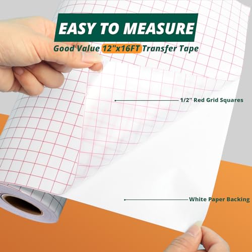HTVRONT Transfer Tape for Vinyl -12" x 16 FT w/Red Alignment Grid Transfer Paper, Medium Tack Vinyl Transfer Tape for Signs Stickers Decals Walls Doors & Windows (Pack of 3) - size: 12" x 16 FT (Pack of 3)