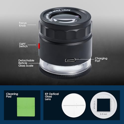 Jewelers Loupe 10x Loupe Magnifier, Rechargeable Jewelers Magnifying Glass with LED Light and Scale, Adjustable Focal Length Magnifier Jewelry Loupe for Gems, Coins - size: Short