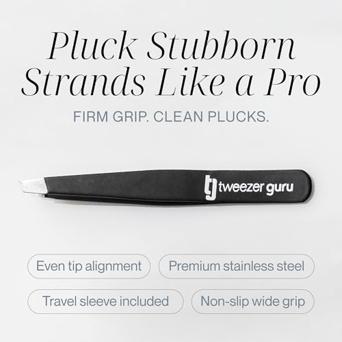 Tweezer Guru Eyebrow Tweezer Set for Women & Men - Professional Slant and Pointed Tweezers Set with Case - Precision Tweezers Kit for Facial Hair, Splinter and Ingrown Hair Removal (6 Pack)