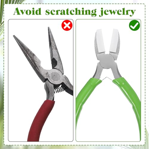 Flat Nose Pliers for Jewelry Making Nylon Jaw Pliers for Jewelry Making Lat Nose Soft Jaw Plier Spring Loaded Soft Noses Plier Wire Straightener Wire Wrapping Tool for Chain Makings, 5-Inch Green
