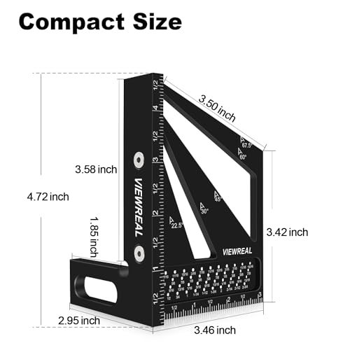 Multi-Angle Measuring Ruler,3D Woodworking Square, 22.5-90 Degree Aluminum Alloy Protractor for Precision Carpentry, Engineering & DIY Projects, Laser Etched, Durable, Portable - Black - color: Black