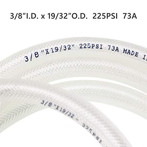 EASTRANS 3/8" ID x 50ft High Pressure Braided Tubing Clear Vinyl Hose - size: 50 Feet, style: 3/8" I.D.