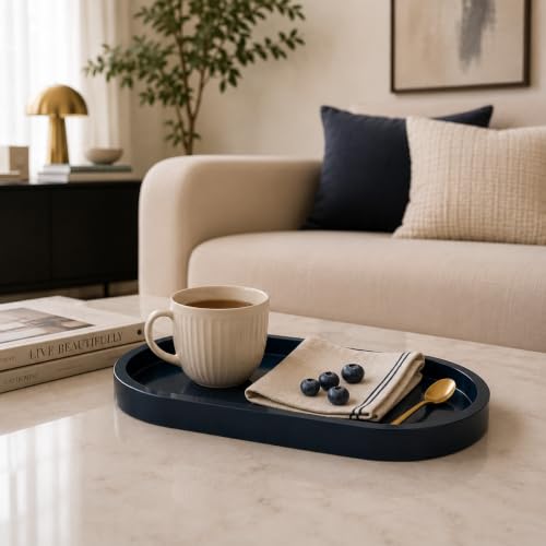 Bathroom Tray,Vanity Tray,Perfume Tray for Makeup,Perfume,Trinket - color: Dark Blue, size: 12.5"x5.8"x1.1" (2 Pack)
