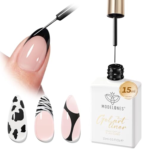 modelones Black French Tip Liner Gel Polish 15ml Built-in Fine Brush - color: A-All Black-1