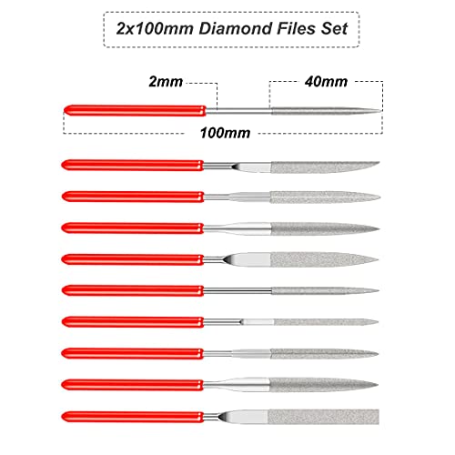10 Pcs Mini Diamond Needle File Set Diamond Files Mini Needle Set 2x100mm