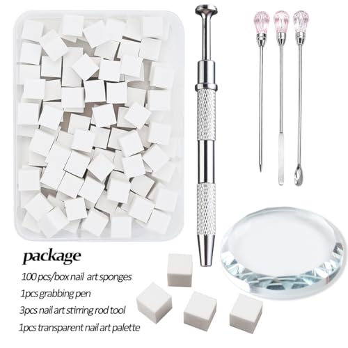 100Pcs/Box Nail Art Sponge for Ombre,Soft Nail Sponges with Grabbing Pen