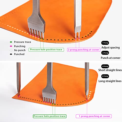 WUTA Leather Hole Punch Tool Pricking Iron Hole Puncher 4mm 1/2/4/6 Prong Tooth Lacing Diamond Stitching Chisel Set for DIY Leather Craft Kits (Silver) - color: Silver, size: 1nd 4mm 1/2/4/6