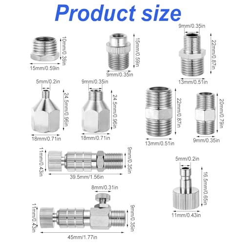 Penitue 14 Pack Airbrush Adapter Set, 1/8 & 1/4 Inch Female & Male Quick Disconnect Fittings Connector Hose Quick Release Coupler Kit for Air Compressor Spray Gun Accessories Parts
