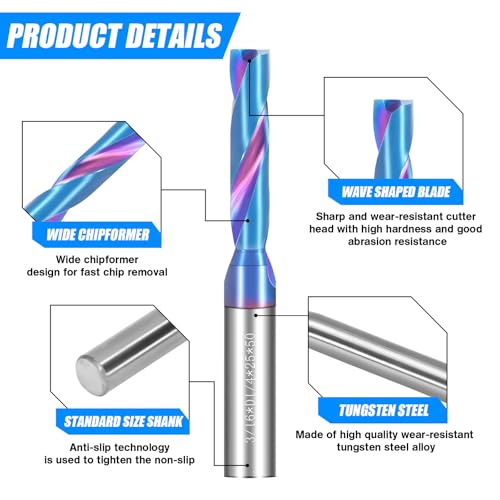 1/8" Solid Carbide Drill Bits, 2Pcs Carbide Drill Bit Set with Blue Nano Coating, Metal Drill Bit Set for Hardened Steel Cast Iron Alloy Copper, High Precision CNC Drilling Tool Preferred Choice - size: 1/8 in