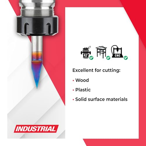 Amana Tool Spektra Extreme Tool Life Coated Solid Carbide Signmaking and Engraving Router Bit, 45771-K, 30 Degree Engraving, 0.005 Tip Width x 1/4 Shank x 2-1/4 Inch Long - size: 45771-K
