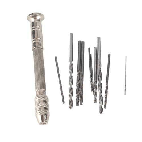 Precision Pin Vise Hand Drill with 10Pcs HSS Drill Bits Set 0.5-2mm Mini Hand Drill Tool Kit for Jewelry Making Model Building Craft Projects