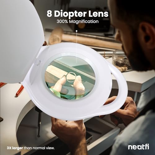 Neatfi Magnifying Lamp, Clamp, 3X 5-Inch Lens, 3 Light Modes (White) - color: White, size: 8 Diopter