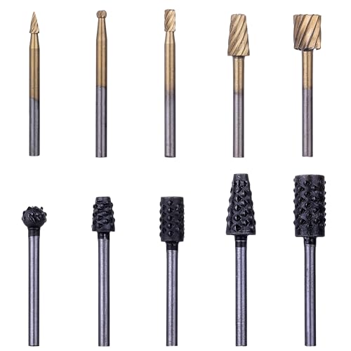 NordWolf 10-Piece Rotary Burr Rasp Files Set for Rotary Tools, with 1/8" Straight Shank for Wood Carving, Deburring, Shaping & Grooving in Storage Case - size: 1/8" Straight Shank (10 Pcs)