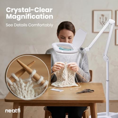 Neatfi LED Magnifying Floor Lamp, 1.75X + 4X, 12W, 6.8-Inch Lens (White) - color: White, size: 6.8 Inches