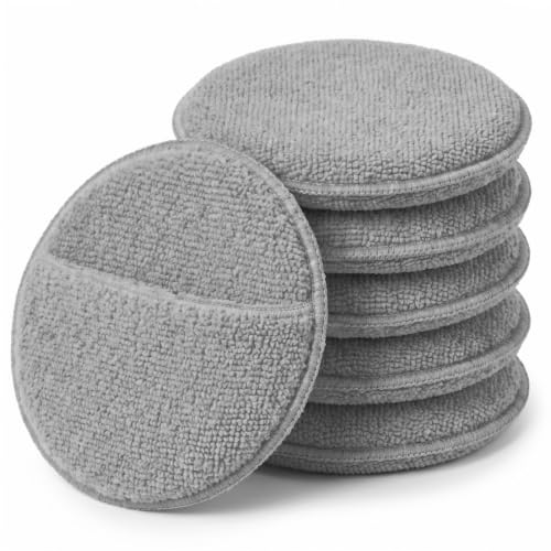 6Pcs 5-Inch Microfiber Foam Wax Applicator Pads with Finger Pocket - color: Gray, size: 6pcs