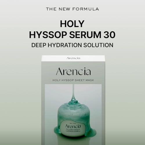 ARENCIA Hyssop Glow Sheet Mask, 5 Pack, Hydrating, Glowing, Boosting, Repairing for younger looking skin with Vitamin A,C,E - size: 5 Count (Pack of 1)