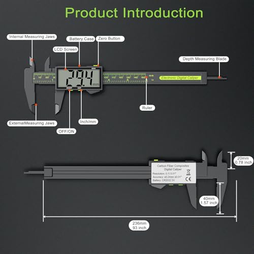 Digital Calipers, Caliper Measuring Tool with Large LCD Screen(6Inch/150mm) - color: Black