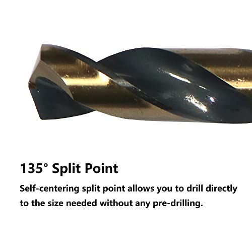 6PCS 13/32" HSS Black Gold Twist Drill Bits Set, 135 Degree Split Point, Jobber Metal Drill Bit, General Purpose for Use in Mild Steel, Copper, Aluminum, Zinc Alloy, Wood, and Plastic - size: 13/32"(6PCS)