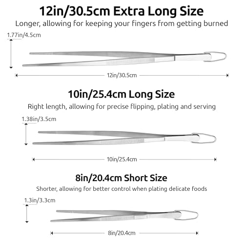 U-Taste Kitchen Cooking Tweezers 18/8 Stainless Steel, 8+10+12"/Pointed Tip - size: 8in+10in+12in (pointed tip)
