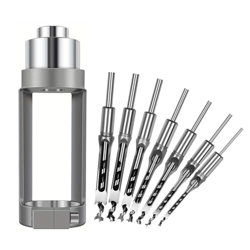 7PCS Square Hole Drill Bit Set for Wood, Woodworking Mortising Chisel Drill with 6.4/8/9.5/10/12.7/14/16mm Sizes, Includes Square Hole Drill Bit Adapter for Precise Woodworking Drilling - style: Bundle Set (7PCs)