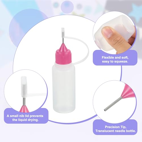 MECCANIXITY 5Pcs Needle Tip Squeeze Bottle, 15ml/0.51oz Glue Tip Applicator Bottles Plastic Liquid Glue Bottle for Paper Crafts, Painting, Oil, Ink(Pink, with 5 Funnel) - color: Pink, size: 15ml/0.51oz