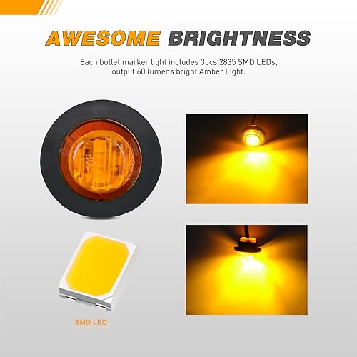 GOOACC 3/4 Inch Bullet Side Marker Light 30PCS Red Amber White - color: Red+Amber+White 30PCS