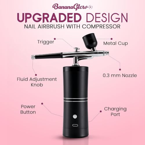 Airbrush for Nails Kit – Easy to Use High Quality Cordless Rechargeable Durable Professional Nails Airbrush Machine Kit with Stencils & Cleaning Tools for DIY Artists and Nail Techs - color: Piano Black