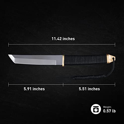 Leopcito 11.5" Japanese Fixed Blade Tactical Knives with Sheath, Silver - color: Sliver