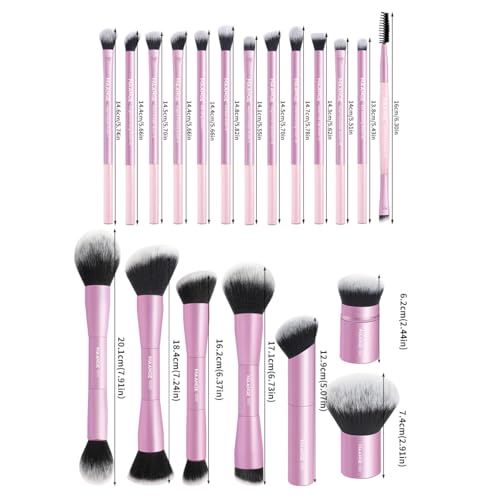 MAANGE 20 PCS Foundation Makeup Brush Set, Double-ended Kabuki Contour Brush for Liquid Powder Concealer Blending Blush Buffing Makeup Tools (Pink) - color: 20 Pcs - Pink, size: Full Brush Set