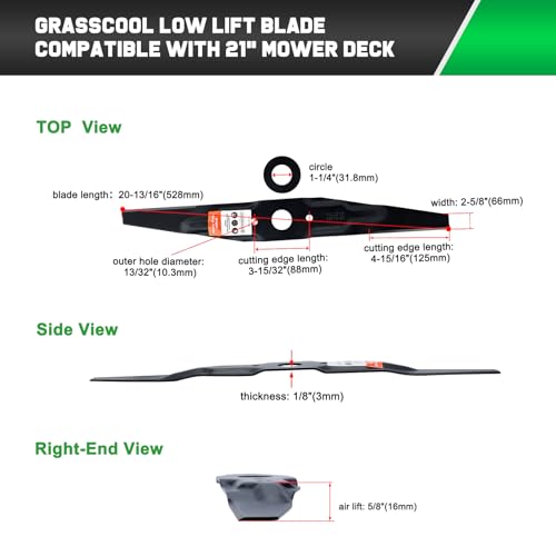 Grasscool HRR2169VKA HRN216 Honda Lawn Mower Mulching Blades Replacement - size: 20-13/16"