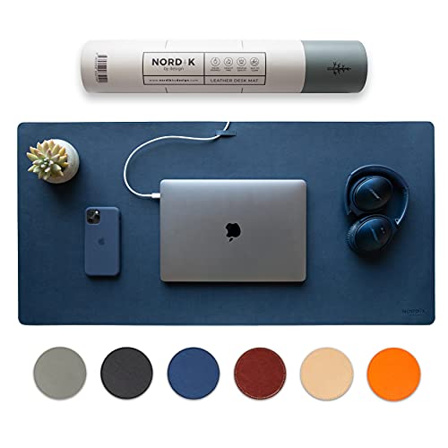 Nordik Leather Desk Mat - Midnight Blue - Large Leather Desk Pad 35x17 in - color: Midnight Blue