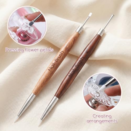 2 Pcs Dual-Ended Silicone Nail Art Sculpture Pens, 3D Gel Carving & Metal