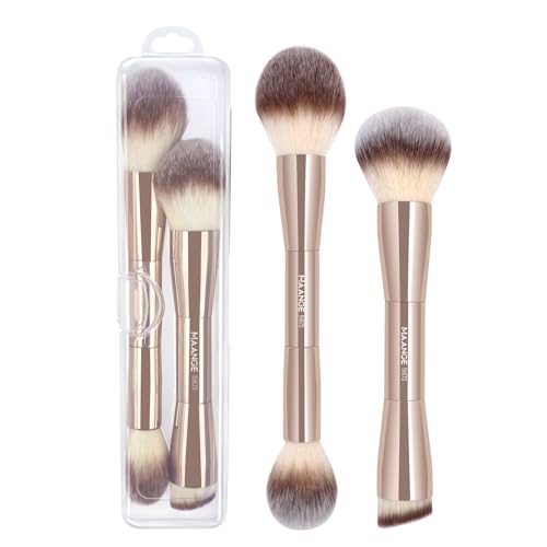MAANGE Foundation Makeup Brushes, 2Pcs Double Ended Makeup Brush for Blending Liquid Powder Concealer Cream Blush Buffe (Gold) - color: Gold-2pcs