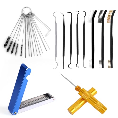 Carburetor Jet Cleaning Tool Kit, Airbrush Torch Tip Cleaner Set with Nylon Brushes Cleaning Hooks & Needles Wire Brushes Sharp Picks for Motorcycle Throttle Body Lawn Mower Small Engine ATV Welder