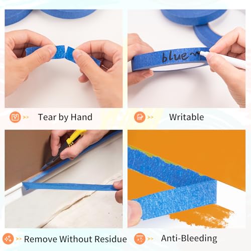 KICNIC Painters Tape, Blue, 720 Yards, 0.7in x 60yd, 12 Rolls, Removable - color: Blue, size: 12 Rolls