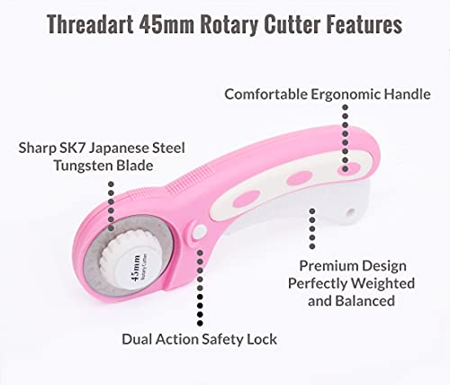 Threadart Rotary Cutter Set - 45mm Cutter, Mat & Ruler - size: ROTARY CUTTER SET