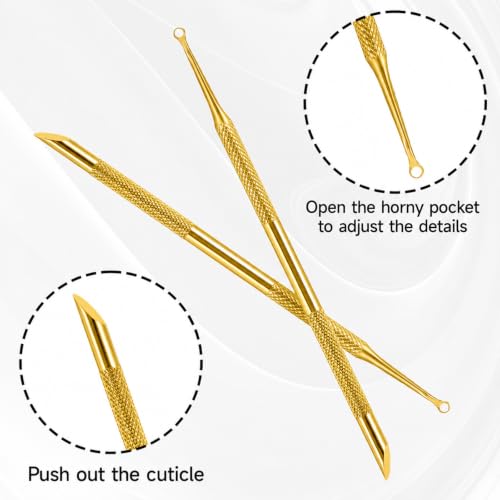 Qianyu 2Pcs Stainless Steel Cuticle Pusher - color: Gold