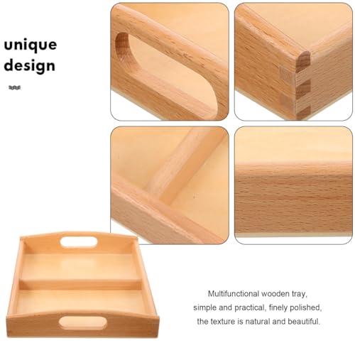 UPKOCH Small Wooden Montessori Tray with Handles, 2 Compartment