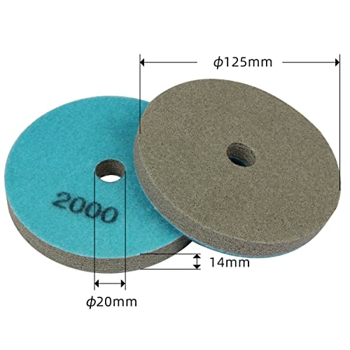5" Diamond Sponge Fiber Polishing Pad 2000 Grit - Polishing Tile Stone Marble Concrete Ceramics Glass 2Pcs - size: Grit-2000#-2Pcs