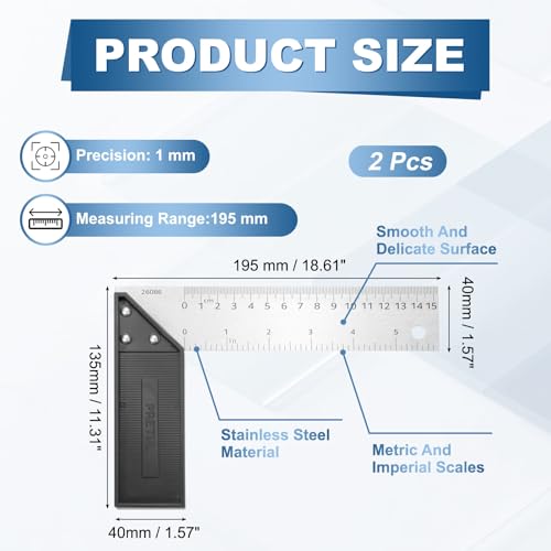 HARFINGTON 2Pcs Woodworking Square Ruler 6" Stainless Steel Try Square - size: 6"