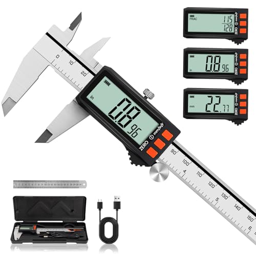 HARDELL Digital Caliper, Rechargeable Calipers with Power Display, 6"
