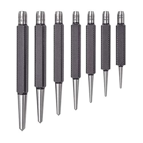 Starrett Steel Center Punch Set, 7 Pieces - size: 5" Length; 7 Sizes: 1/16-1/4" Diameter