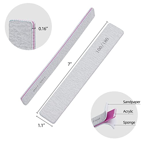 25 Pack 100/180 Grit Nail Files for Acrylic Nails, Rectangle Double Sides Emery Boards Fingernail Files Professional Nail Buffering Files - size: 25 Count(100/180 Girt)