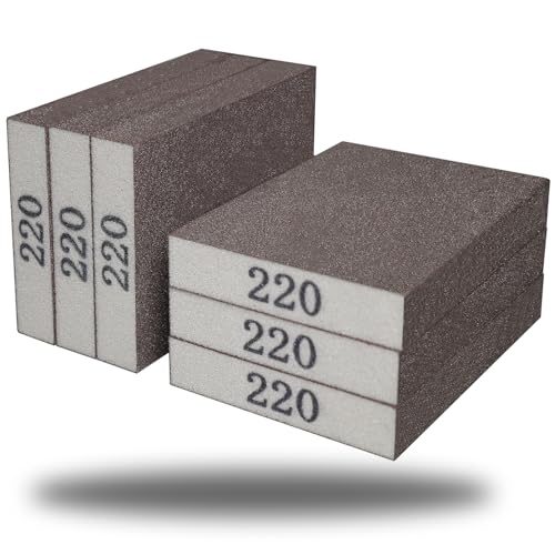 Tonmp 6 Pack 220 Grit Superfine Sanding Sponge, Washable and Reusable Great for Pot Pan Brush Sponge Brush Glasses Wood Metal Sanding (220 Grit-6 Pack) - style: 220 Grit