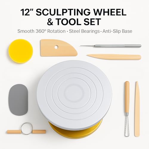 IRSTBL - 12" Banding Wheel for Pottery – Heavy Duty Plastic Pottery Turntable & Sculpting Wheel with Steel Bearings, Anti-Slip Base and 8-Piece Clay Tool Set