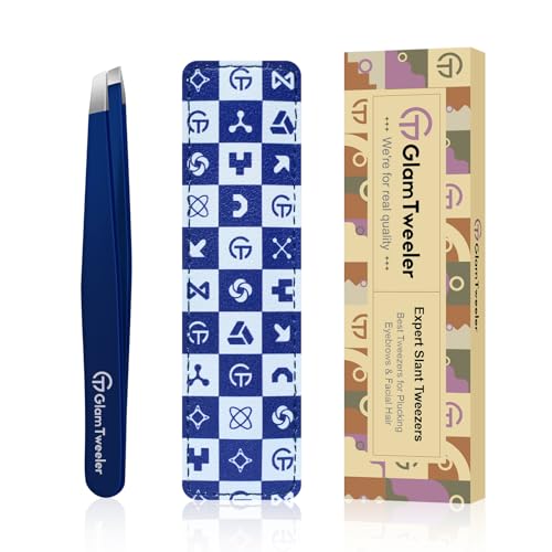 Expert Slant Tweezer - GlamTweeler Stainless Steel Tweezers for Men & Women - color: Navy Blue