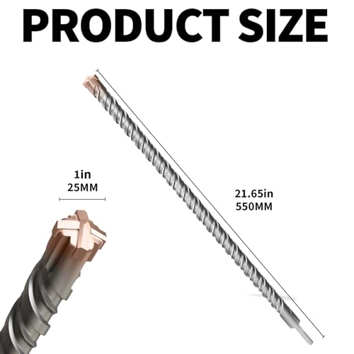 SDS Plus Rotary Hammer Drill Bit, 1"×22" （25mm×550mm） - 4 Carbide Cutting Edges & Coated Head | Heavy-Duty for Masonry, Concrete, Natural Stone, Brick Walls - size: 1"×22" （25mm×550mm）