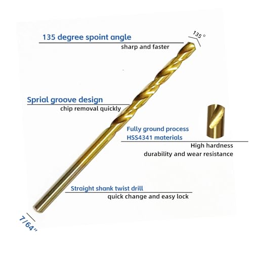 7/64" Mini Titanium Twist Drill Bit Set (20Pcs), HSS43 Fully Ground Micro Drill Bits for Wood, Metal,Plastic, Aluminum Alloy,Steels - style: 7/64"(20pcs)