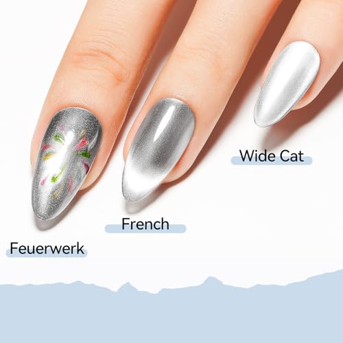 MIZHSE Quick Dry Cat Eye Nail Polish, Silver Magnetic Nail Polish Glossy - color: Cat Eye Silver